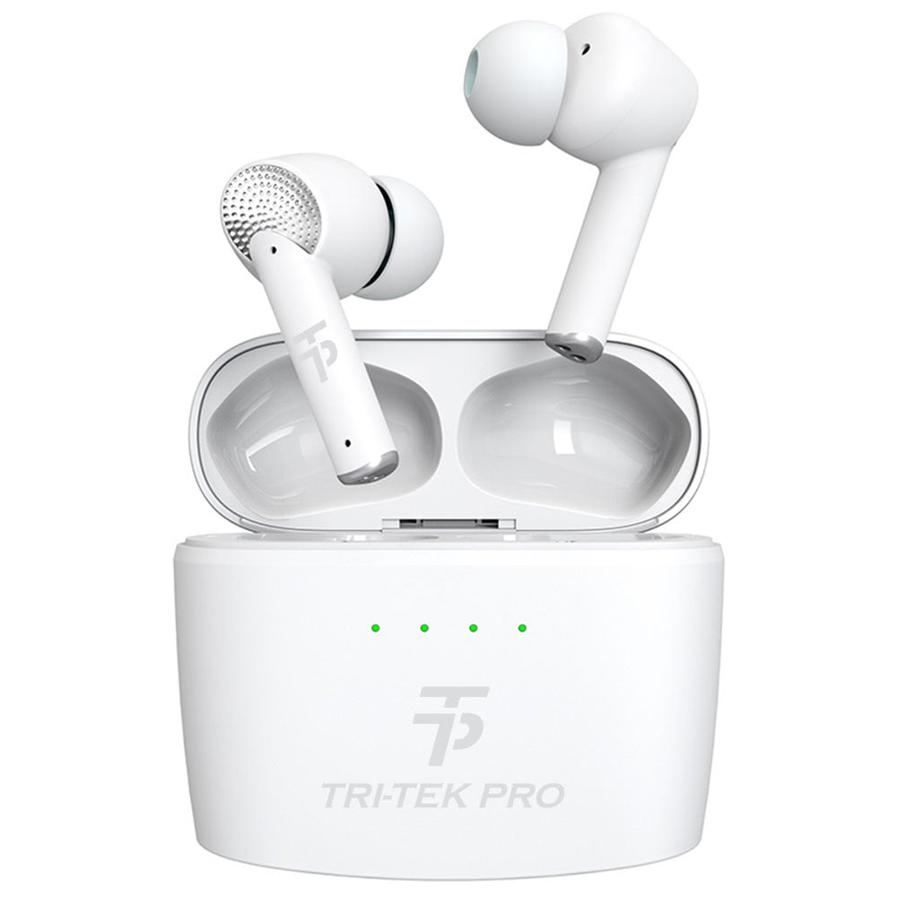 tri tek pro active noise cancelling earbuds white