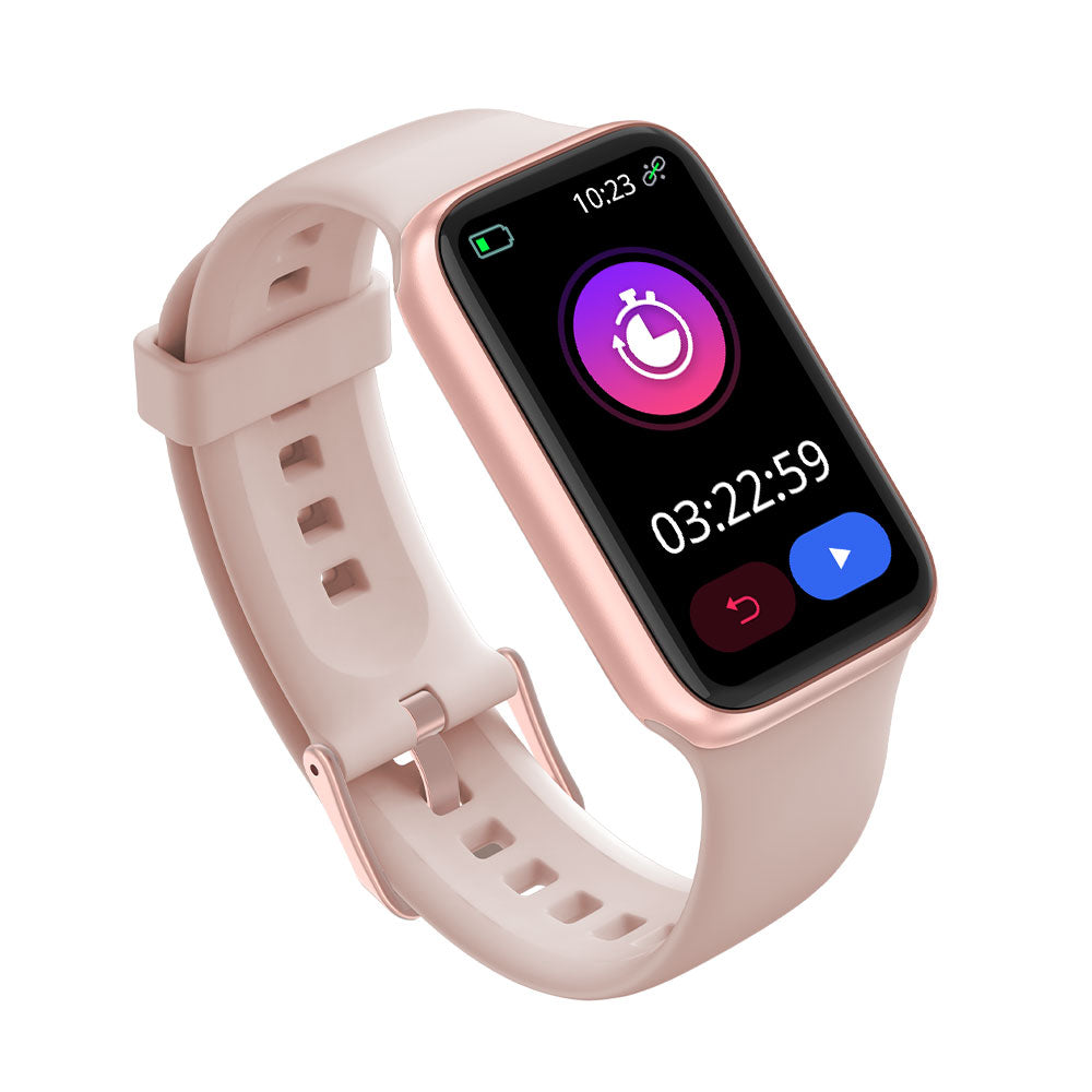 Rose gold finesse smart watch displaying timer screen