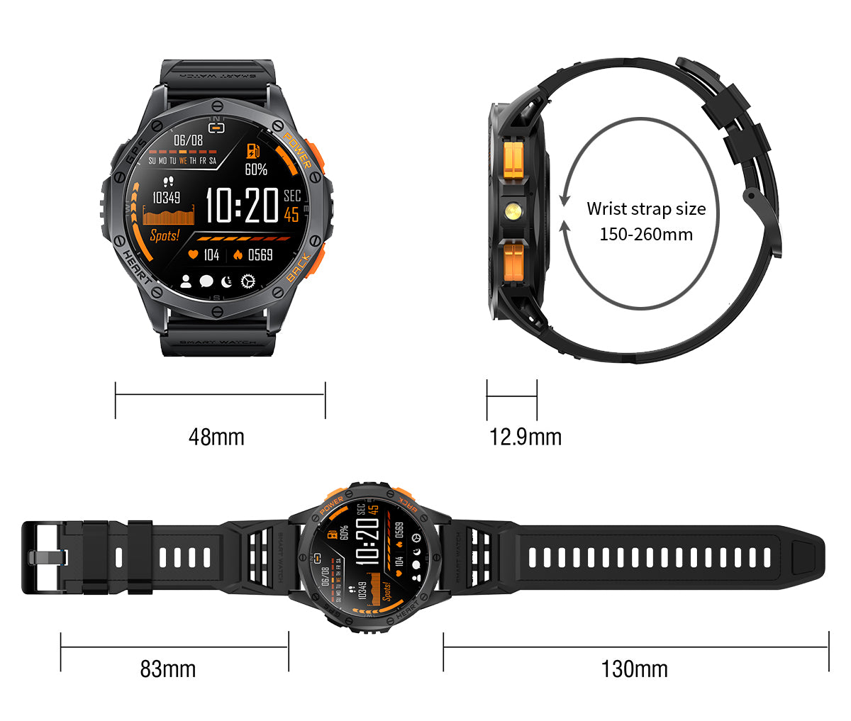 Tri-Tek Pro GPS smart watch size chart