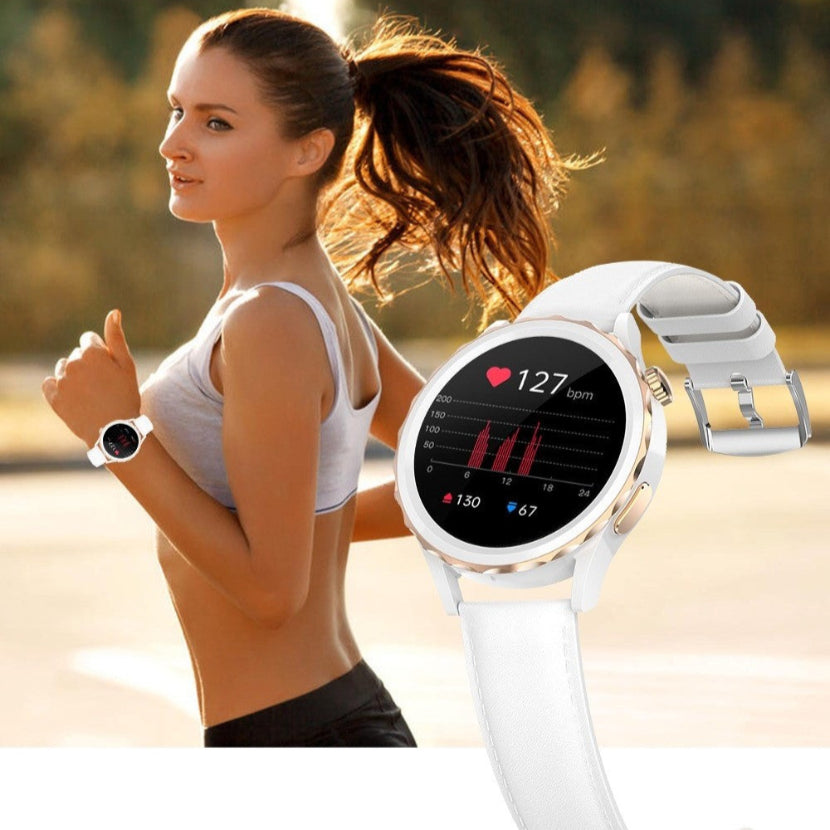 lady running with tri tek pro white fashion smart watch