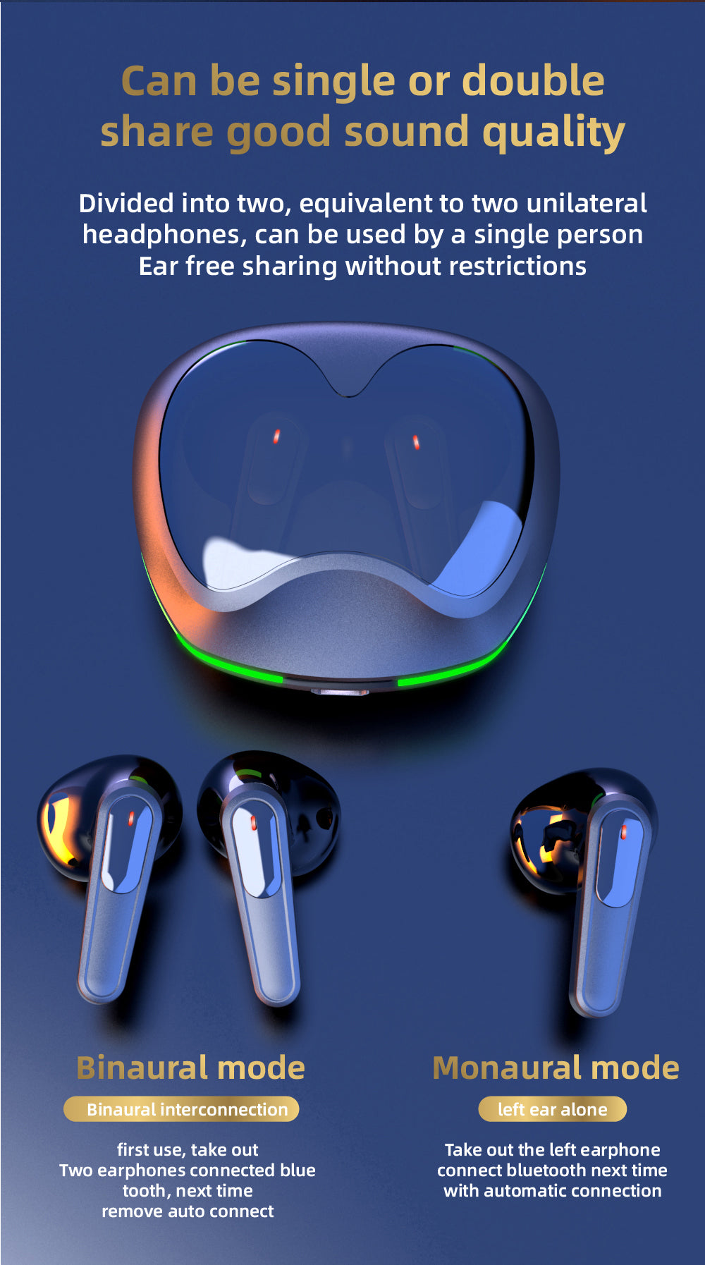 bluetooth earphone with battery display and touch function