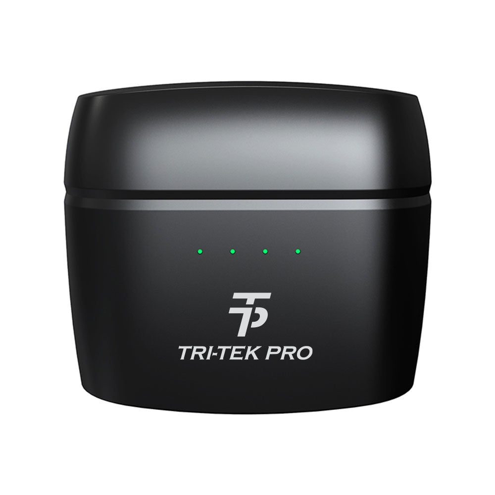 Pure black noise cancelling earbuds case close