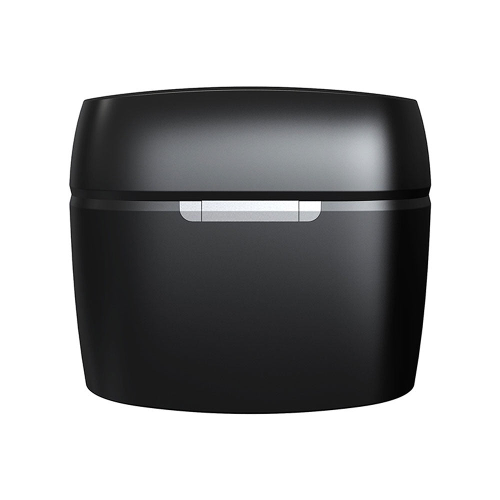 Noise cancelling earbuds ure shown back side of case