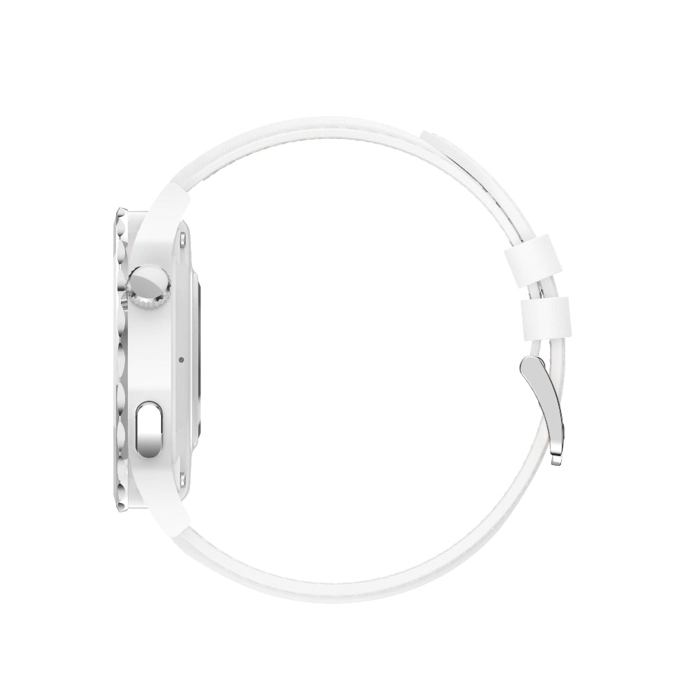 tri tek pro silver round smart watch side view