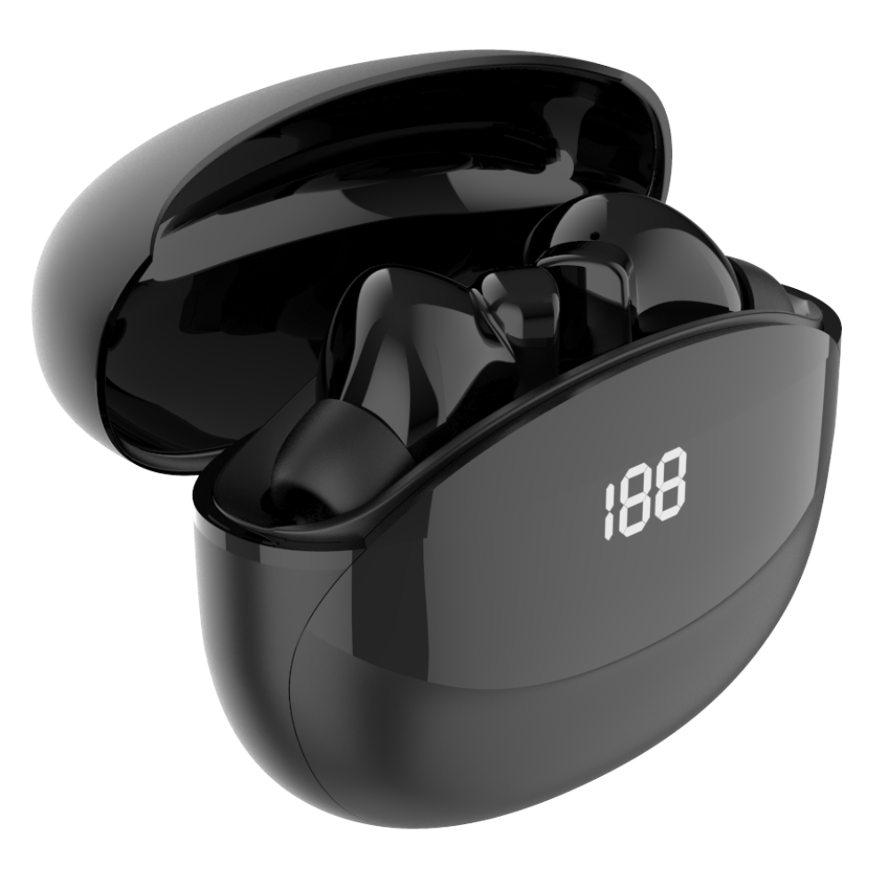 black case earbuds with battery power