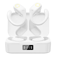 tri tek pro ear hook noise cancelling earbuds in white showing battery inicatr